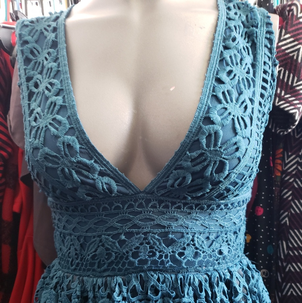 Blue Macrame Maxi Dress
